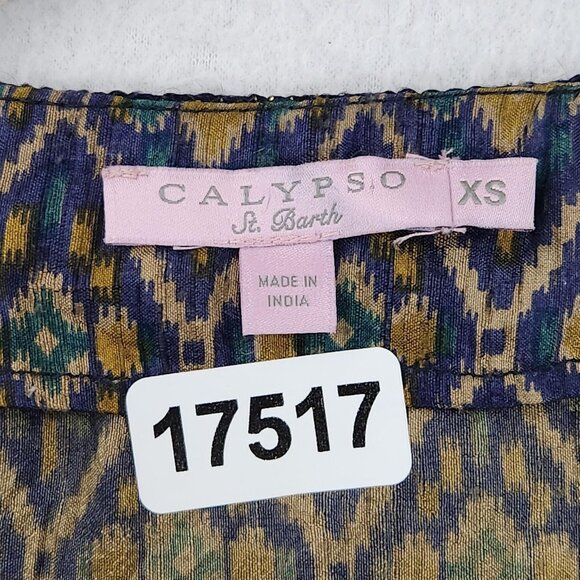 Calypso St Barth Dress Womens XS Blue Gold Fran Silk Embellished Tunic Boho - Picture 10 of 14